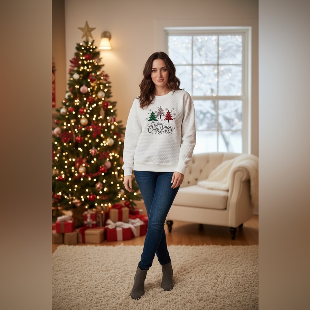 White Christmas Tree Graphic Women's Top brand new